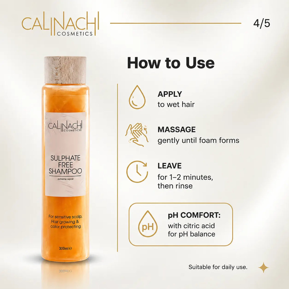 Protein & Caffeine Scalp and Hair Shampoo, Sulfate-free, 300ml. haircare CALINACHI Cosmetics
