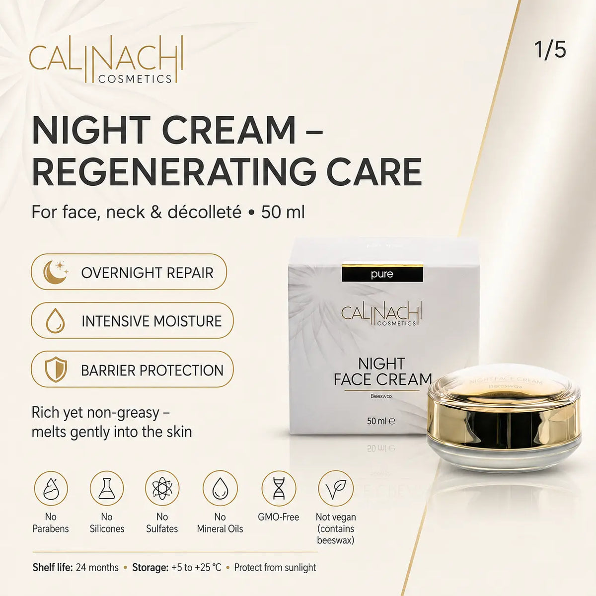 Regenerating Night Cream for Face, Neck, and Décolletage, 50ml skincare CALINACHI Cosmetics