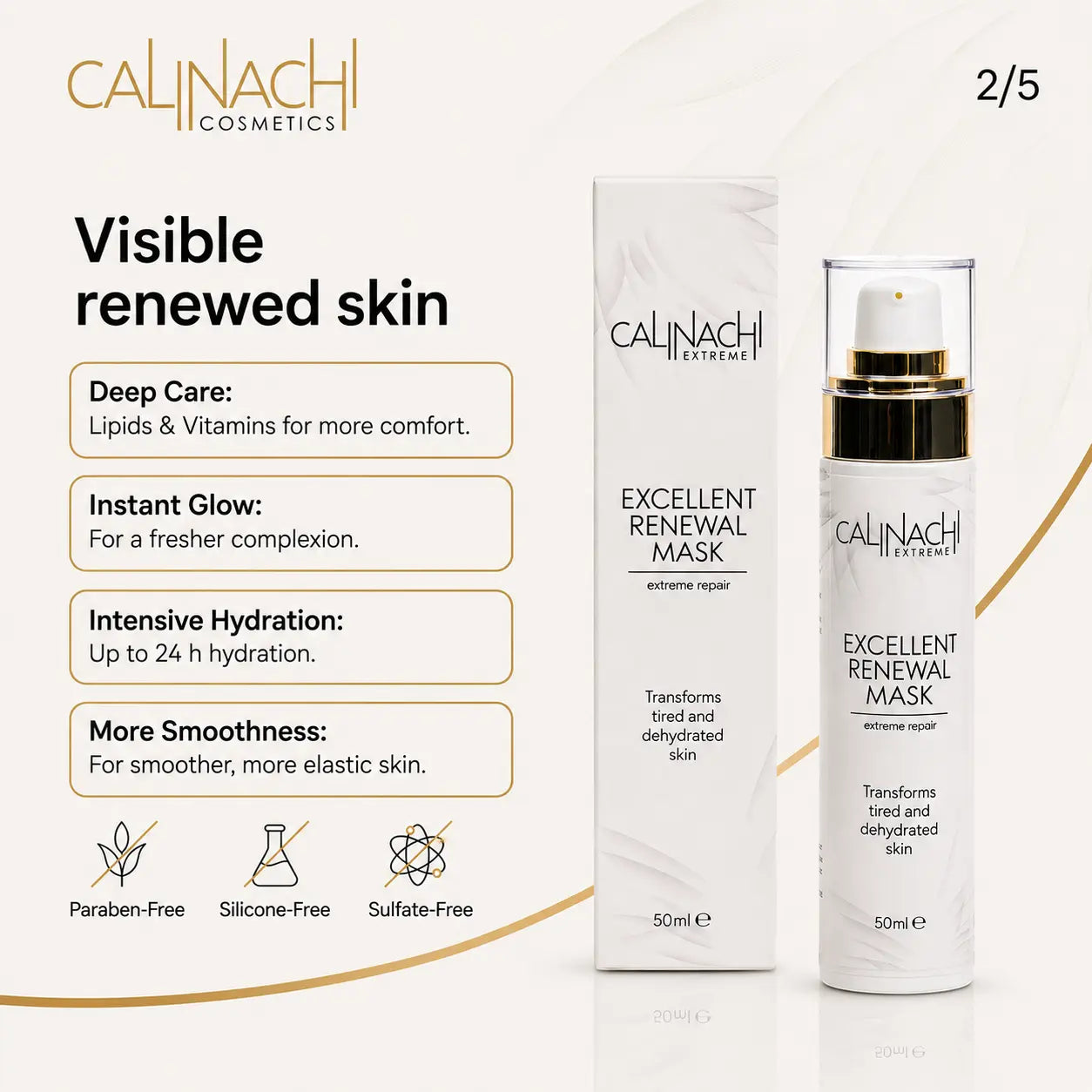 Excellent Renewal Mask for Face, Neck, and Décolletage, 50ml. skincare CALINACHI Cosmetics